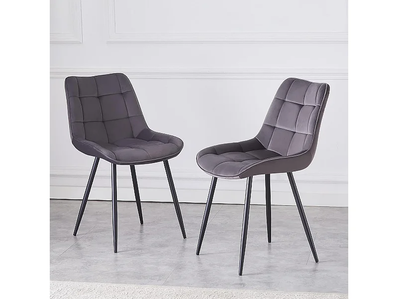 Lot de 2 Chaises en Velours Scandinaves avec Dossier à Motifs carrés, siège rembourés Souples et épais, pour Bureau, Cuisine, Salon, Salle de réception (2, Girs)