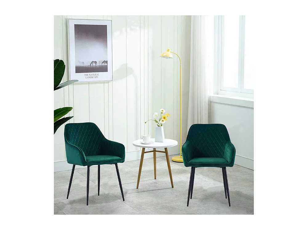 Lot de 2 Chaises Scandinaves en Velours avec Dossier et Accoudoirs, Siège Rembourés, pour Salle à manger, Bureau, Cuisine, Salon (2, Vert)