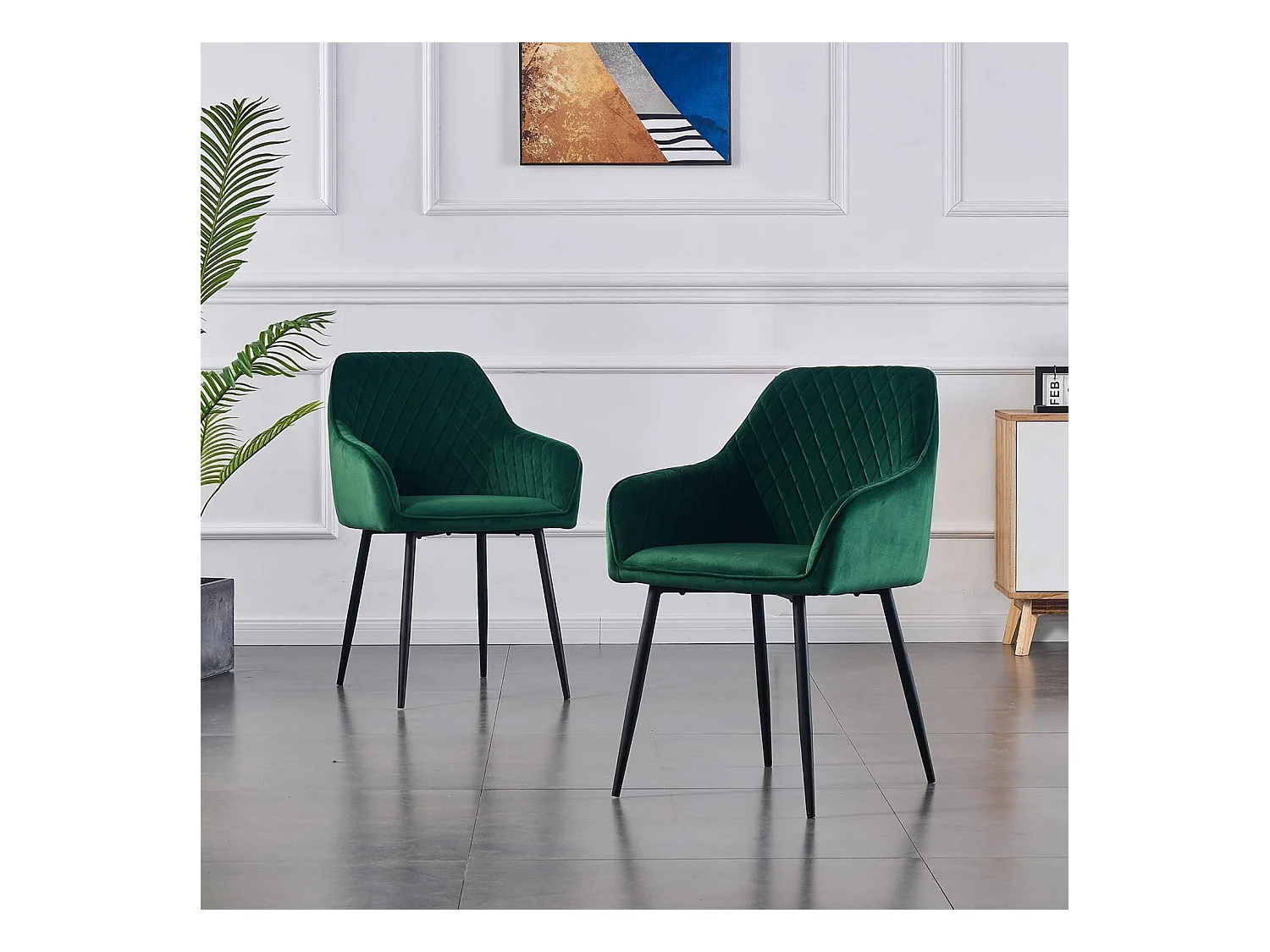 Lot de 2 Chaises Scandinaves en Velours avec Dossier et Accoudoirs, Siège Rembourés, pour Salle à manger, Bureau, Cuisine, Salon (2, Vert)