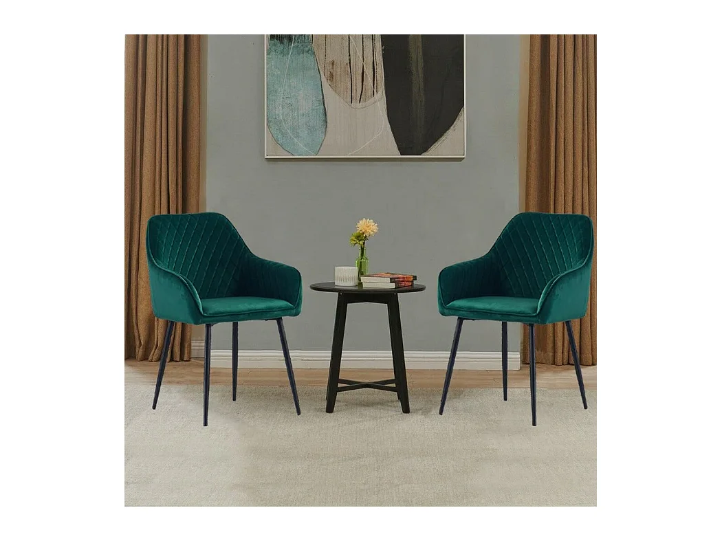 Lot de 2 Chaises Scandinaves en Velours avec Dossier et Accoudoirs, Siège Rembourés, pour Salle à manger, Bureau, Cuisine, Salon (2, Vert)