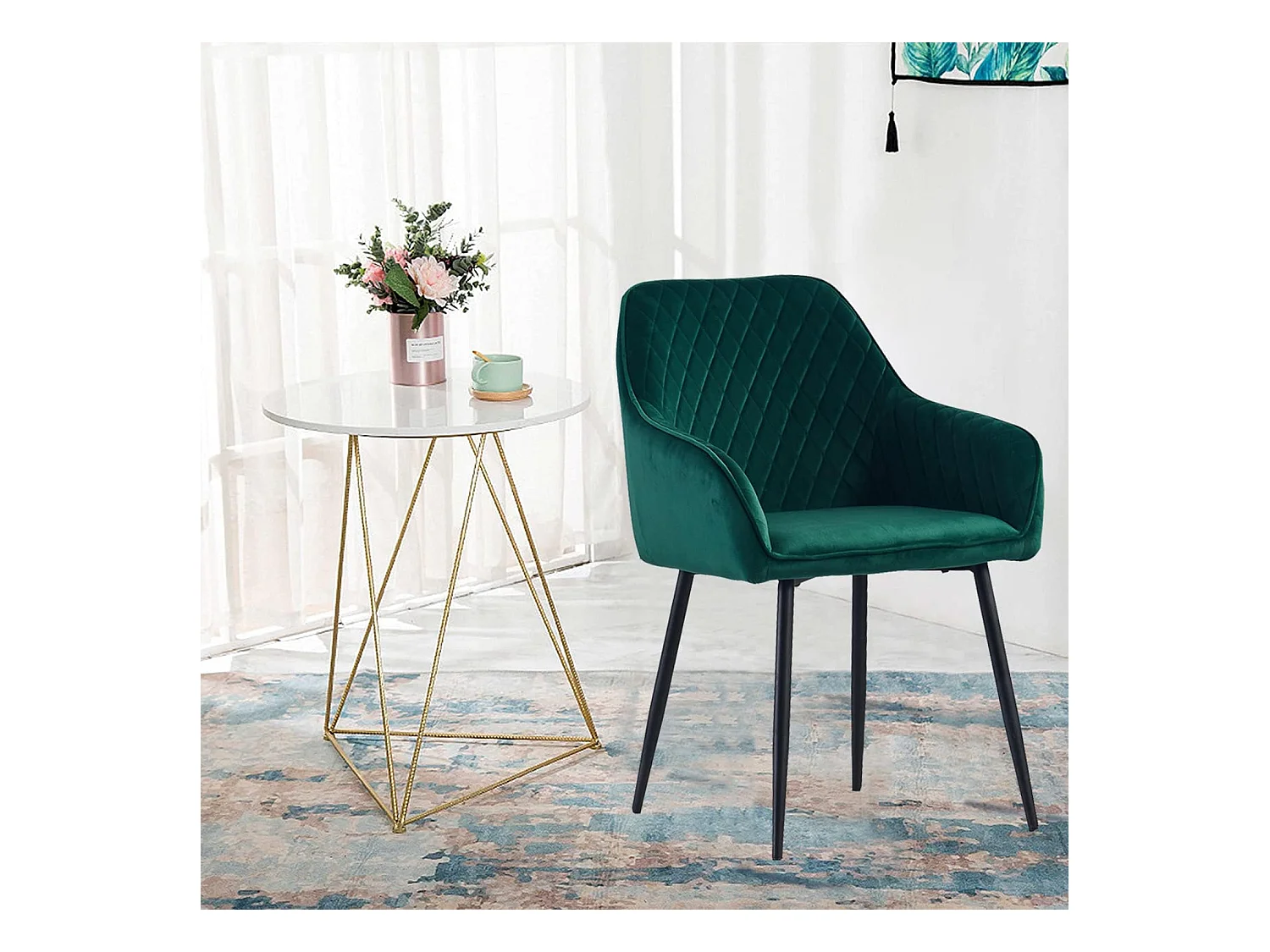 Lot de 2 Chaises Scandinaves en Velours avec Dossier et Accoudoirs, Siège Rembourés, pour Salle à manger, Bureau, Cuisine, Salon (2, Vert)