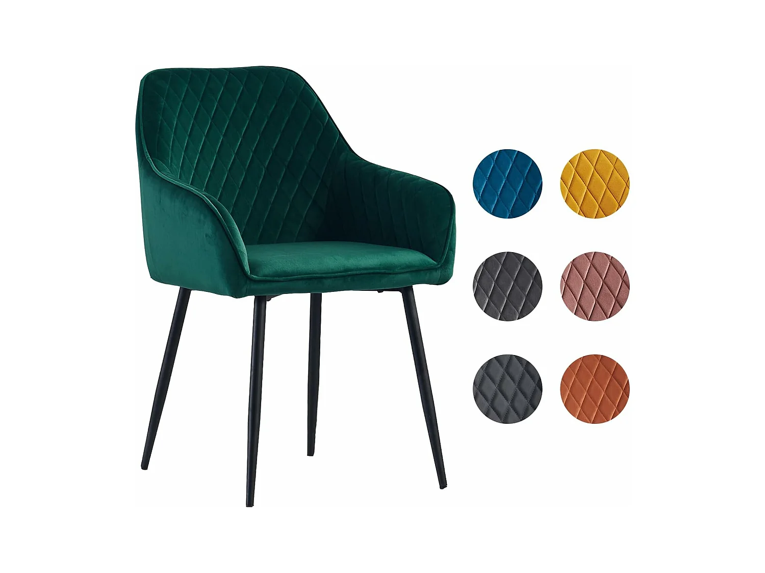 Lot de 2 Chaises Scandinaves en Velours avec Dossier et Accoudoirs, Siège Rembourés, pour Salle à manger, Bureau, Cuisine, Salon (2, Vert)