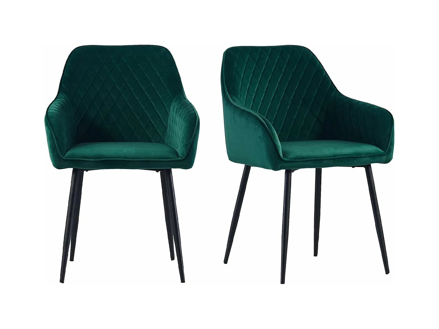 Lot de 2 Chaises Scandinaves en Velours avec Dossier et Accoudoirs, Siège Rembourés, pour Salle à manger, Bureau, Cuisine, Salon (2, Vert)