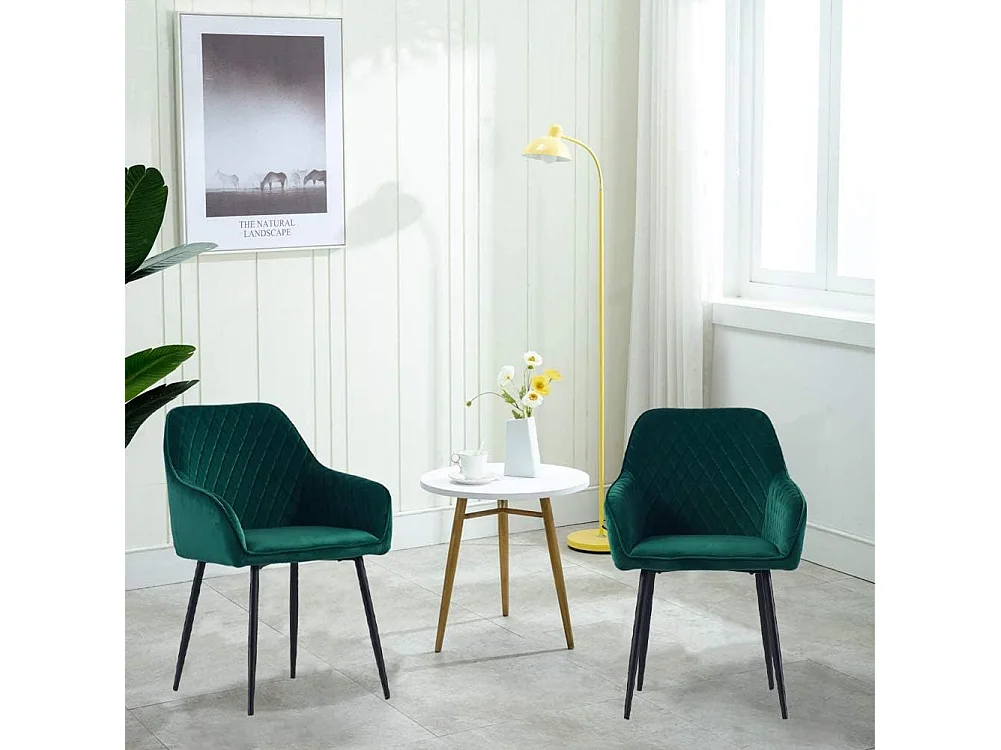 Lot de 2 Chaises Scandinaves en Velours avec Dossier et Accoudoirs, Siège Rembourés, pour Salle à manger, Bureau, Cuisine, Salon (2, Vert)