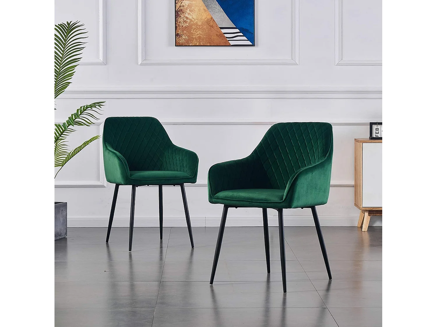 Lot de 2 Chaises Scandinaves en Velours avec Dossier et Accoudoirs, Siège Rembourés, pour Salle à manger, Bureau, Cuisine, Salon (2, Vert)