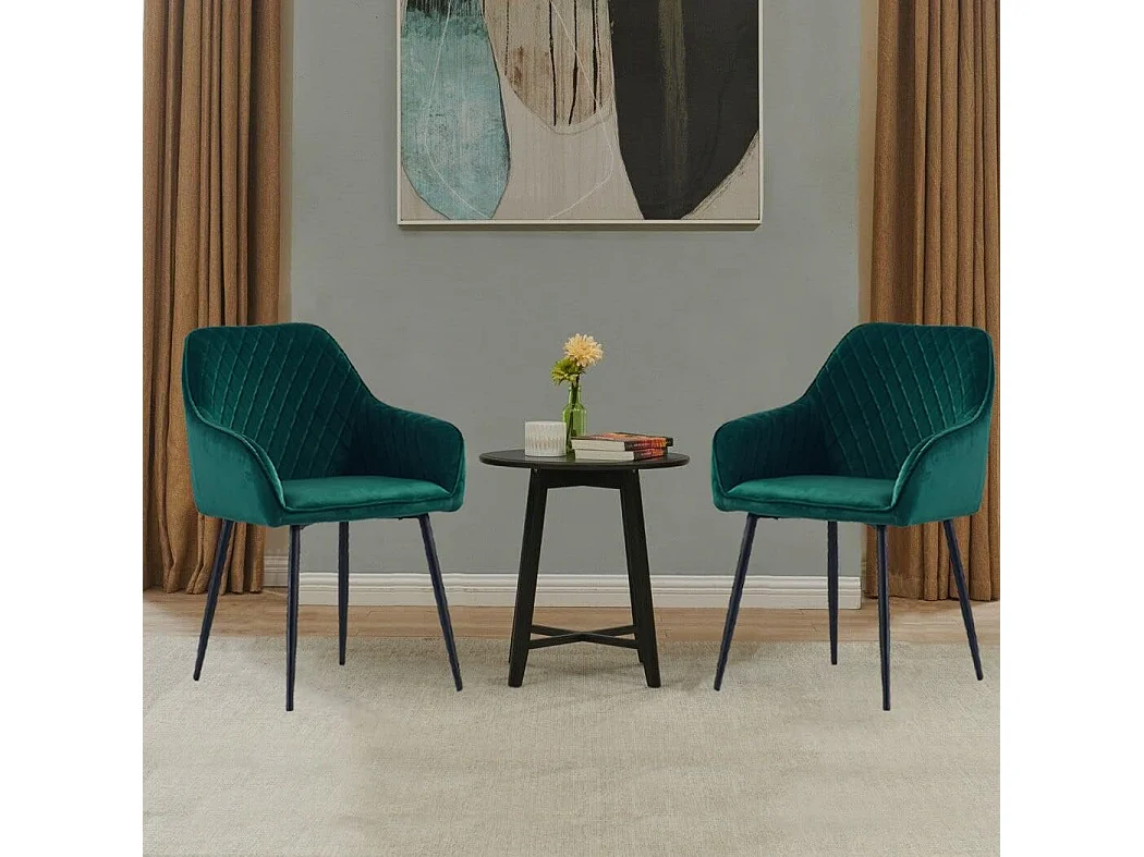 Lot de 2 Chaises Scandinaves en Velours avec Dossier et Accoudoirs, Siège Rembourés, pour Salle à manger, Bureau, Cuisine, Salon (2, Vert)
