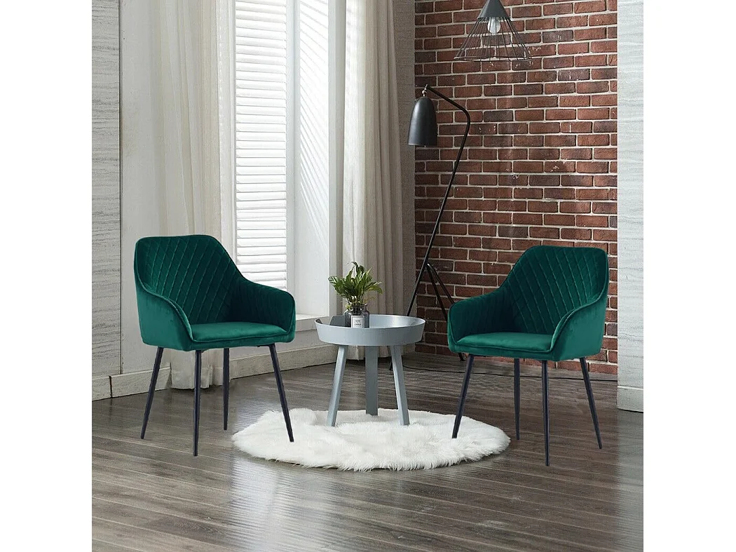Lot de 2 Chaises Scandinaves en Velours avec Dossier et Accoudoirs, Siège Rembourés, pour Salle à manger, Bureau, Cuisine, Salon (2, Vert)