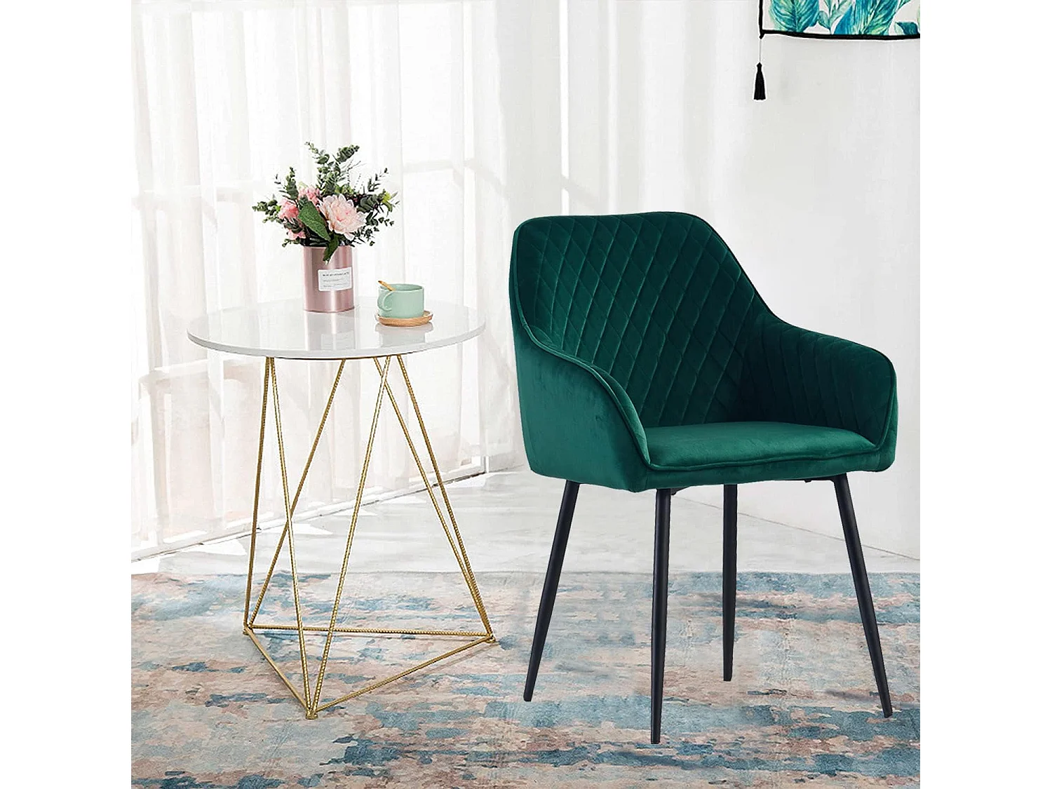 Lot de 2 Chaises Scandinaves en Velours avec Dossier et Accoudoirs, Siège Rembourés, pour Salle à manger, Bureau, Cuisine, Salon (2, Vert)