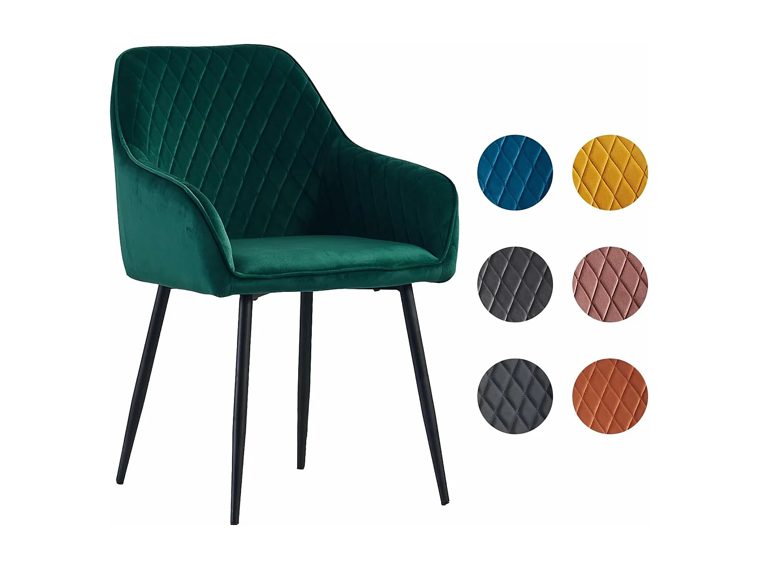 Lot de 2 Chaises Scandinaves en Velours avec Dossier et Accoudoirs, Siège Rembourés, pour Salle à manger, Bureau, Cuisine, Salon (2, Vert)