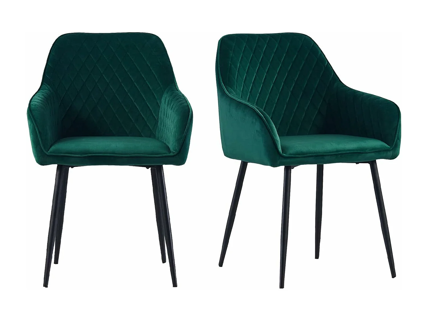 Lot de 2 Chaises Scandinaves en Velours avec Dossier et Accoudoirs, Siège Rembourés, pour Salle à manger, Bureau, Cuisine, Salon (2, Vert)