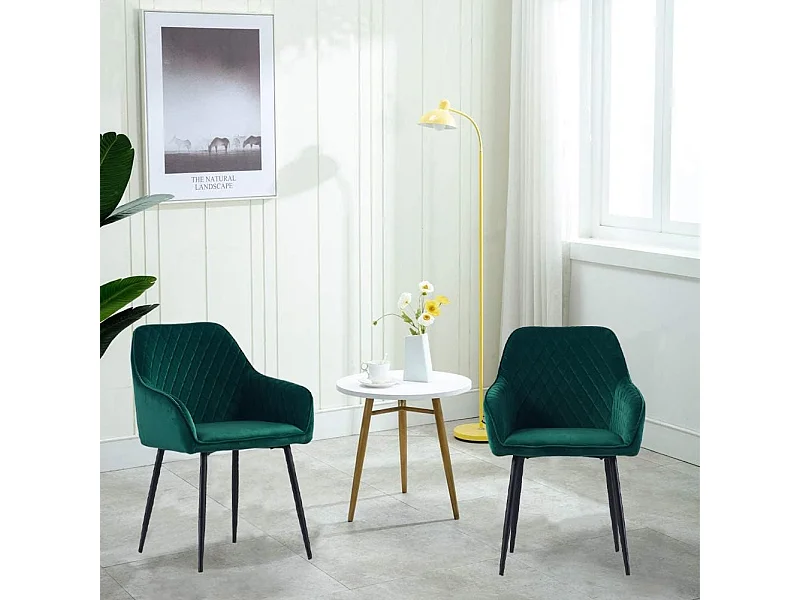 Lot de 2 Chaises Scandinaves en Velours avec Dossier et Accoudoirs, Siège Rembourés, pour Salle à manger, Bureau, Cuisine, Salon (2, Vert)