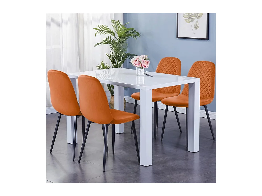 Lot de 4 Chaises Oranges Scandinaves, Chaises de Salle à Manger avec Dossier, Siège en Velours, Pieds en Métal pour Salon,Salle de Cuisine (4, Orange Velours)