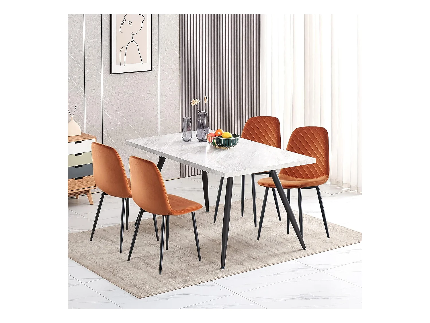 Lot de 4 Chaises Oranges Scandinaves, Chaises de Salle à Manger avec Dossier, Siège en Velours, Pieds en Métal pour Salon,Salle de Cuisine (4, Orange Velours)