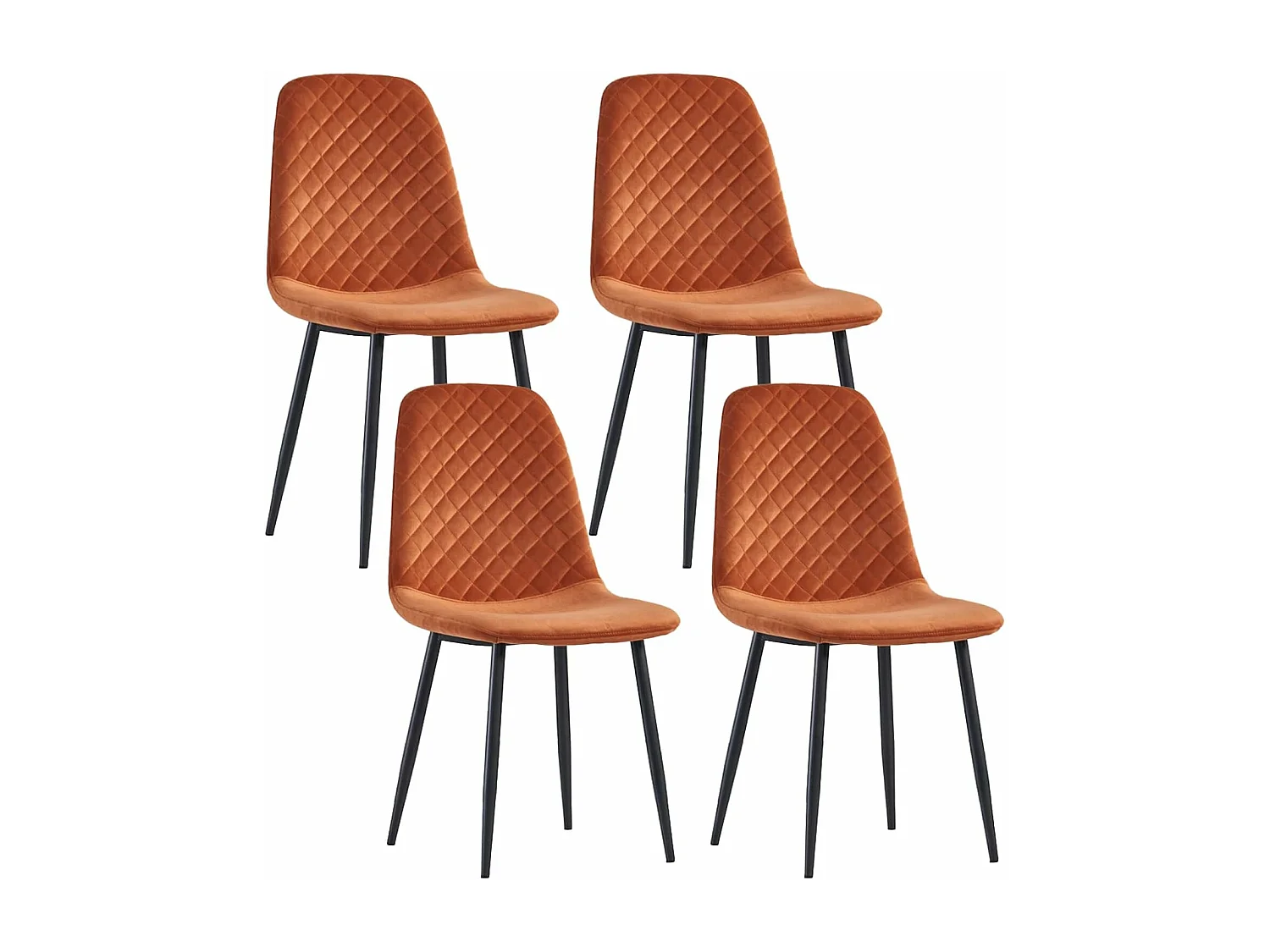 Lot de 4 Chaises Oranges Scandinaves, Chaises de Salle à Manger avec Dossier, Siège en Velours, Pieds en Métal pour Salon,Salle de Cuisine (4, Orange Velours)