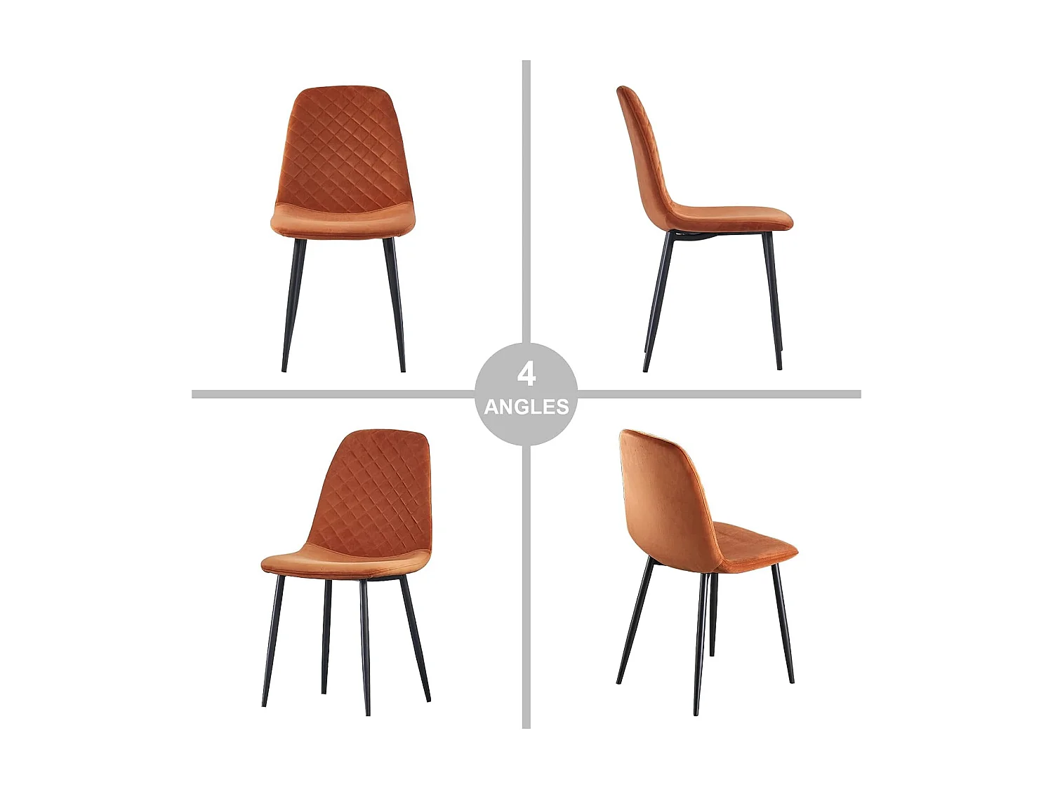 Lot de 4 Chaises Oranges Scandinaves, Chaises de Salle à Manger avec Dossier, Siège en Velours, Pieds en Métal pour Salon,Salle de Cuisine (4, Orange Velours)