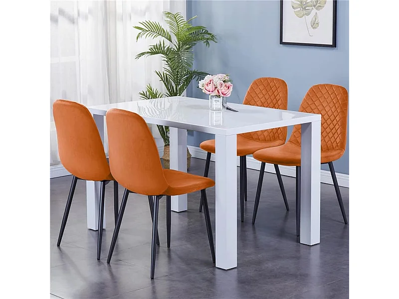 Lot de 4 Chaises Oranges Scandinaves, Chaises de Salle à Manger avec Dossier, Siège en Velours, Pieds en Métal pour Salon,Salle de Cuisine (4, Orange Velours)