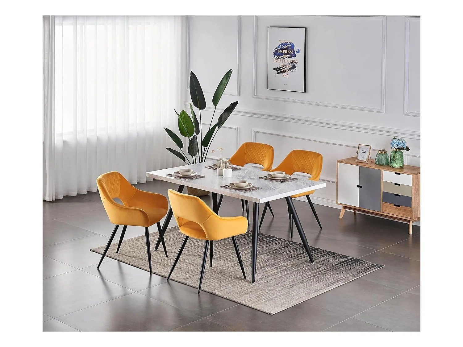 Lot de 2 Chaises en Velours Scandinaves avec Dossier et Accoudoirs Capitonnés, pour Bureau,Cuisine (2, Jaune)