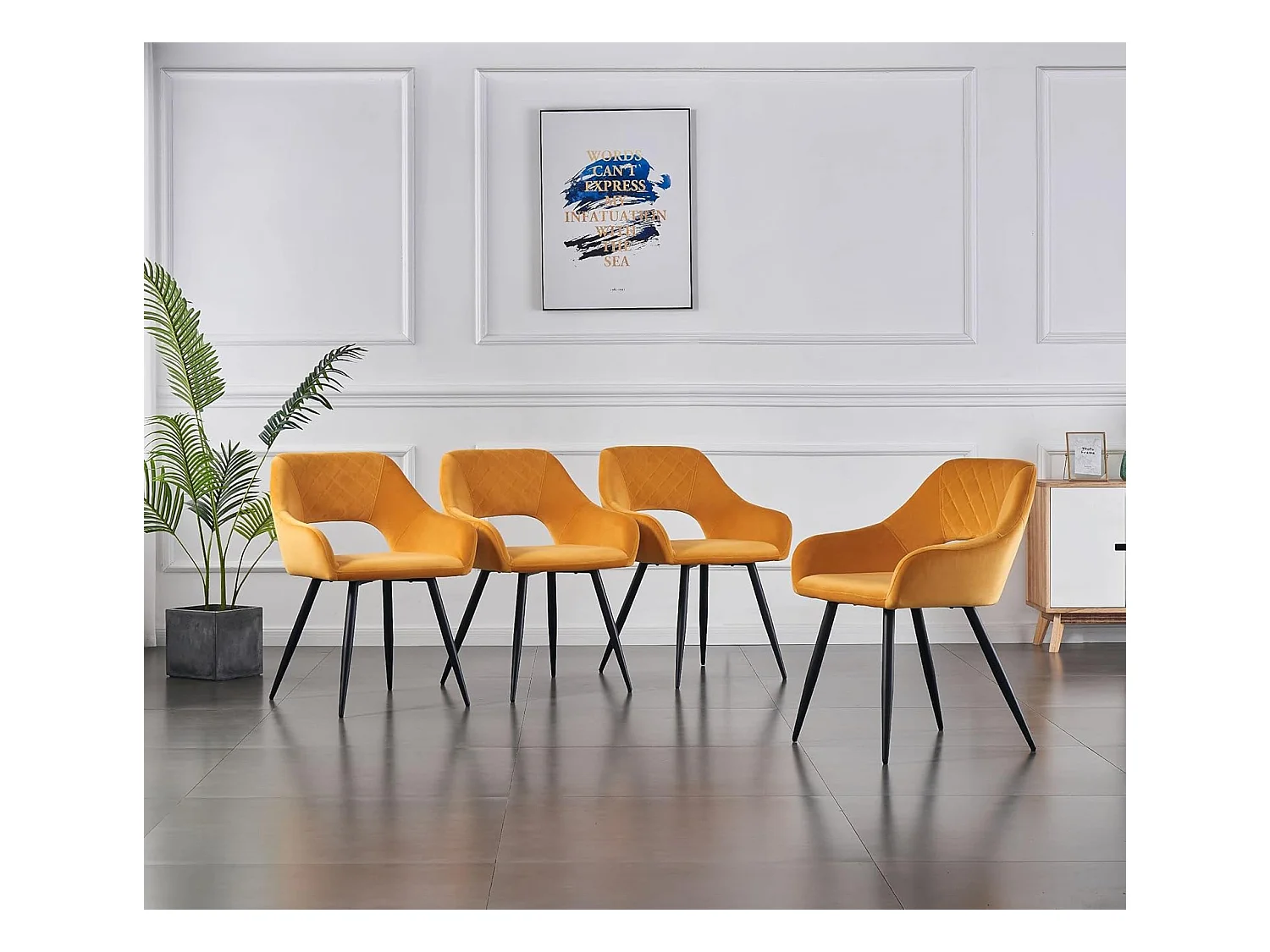 Lot de 2 Chaises en Velours Scandinaves avec Dossier et Accoudoirs Capitonnés, pour Bureau,Cuisine (2, Jaune)