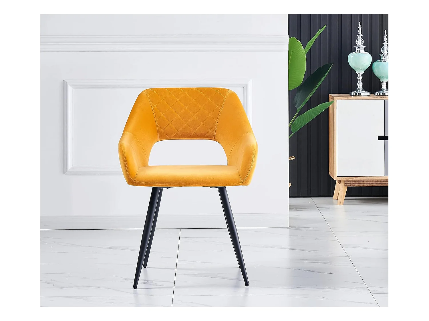 Lot de 2 Chaises en Velours Scandinaves avec Dossier et Accoudoirs Capitonnés, pour Bureau,Cuisine (2, Jaune)