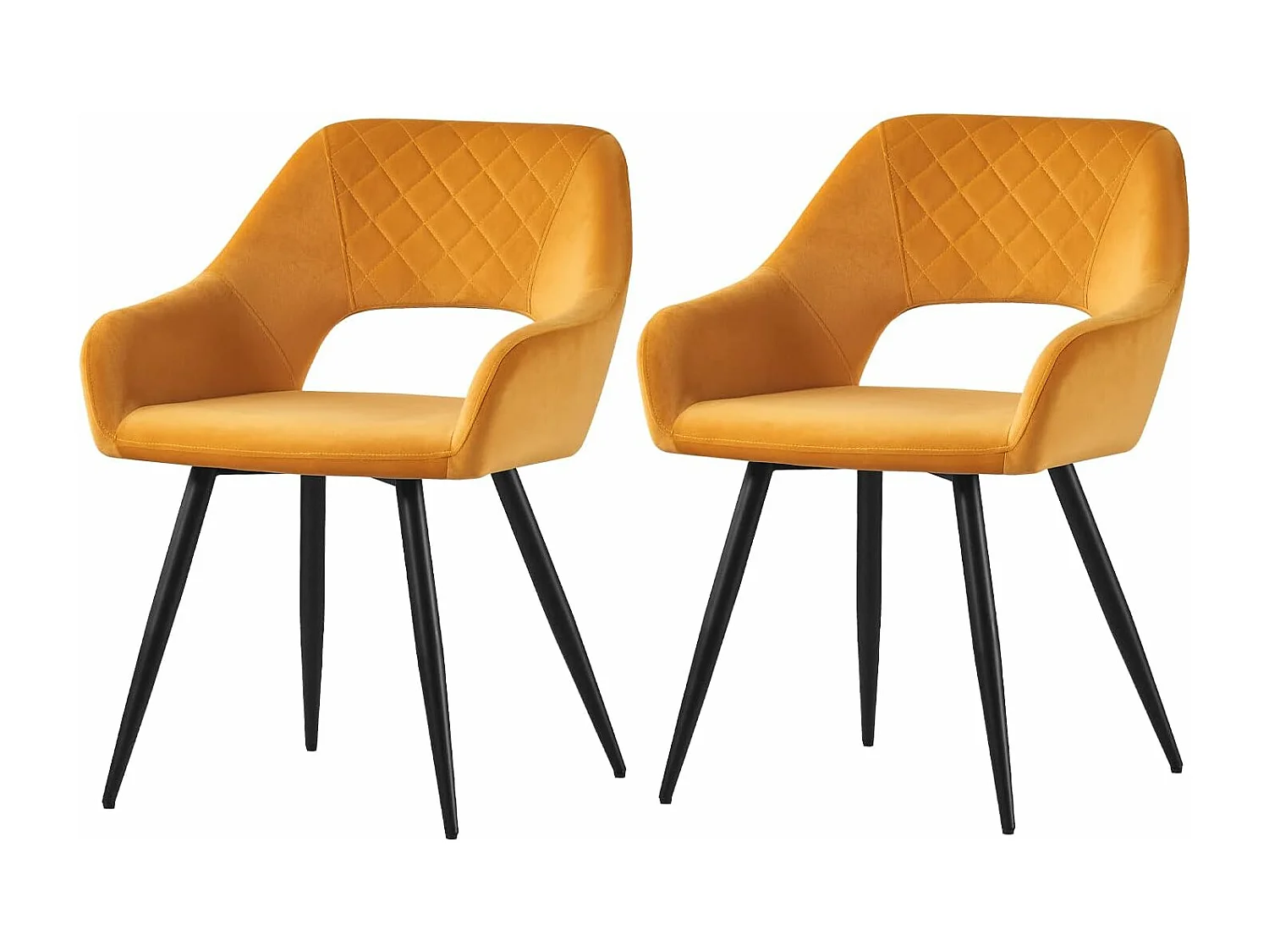 Lot de 2 Chaises en Velours Scandinaves avec Dossier et Accoudoirs Capitonnés, pour Bureau,Cuisine (2, Jaune)