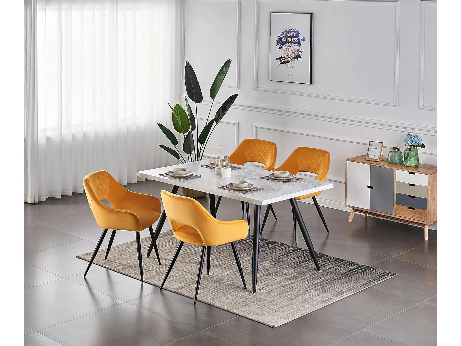 Lot de 2 Chaises en Velours Scandinaves avec Dossier et Accoudoirs Capitonnés, pour Bureau,Cuisine (2, Jaune)