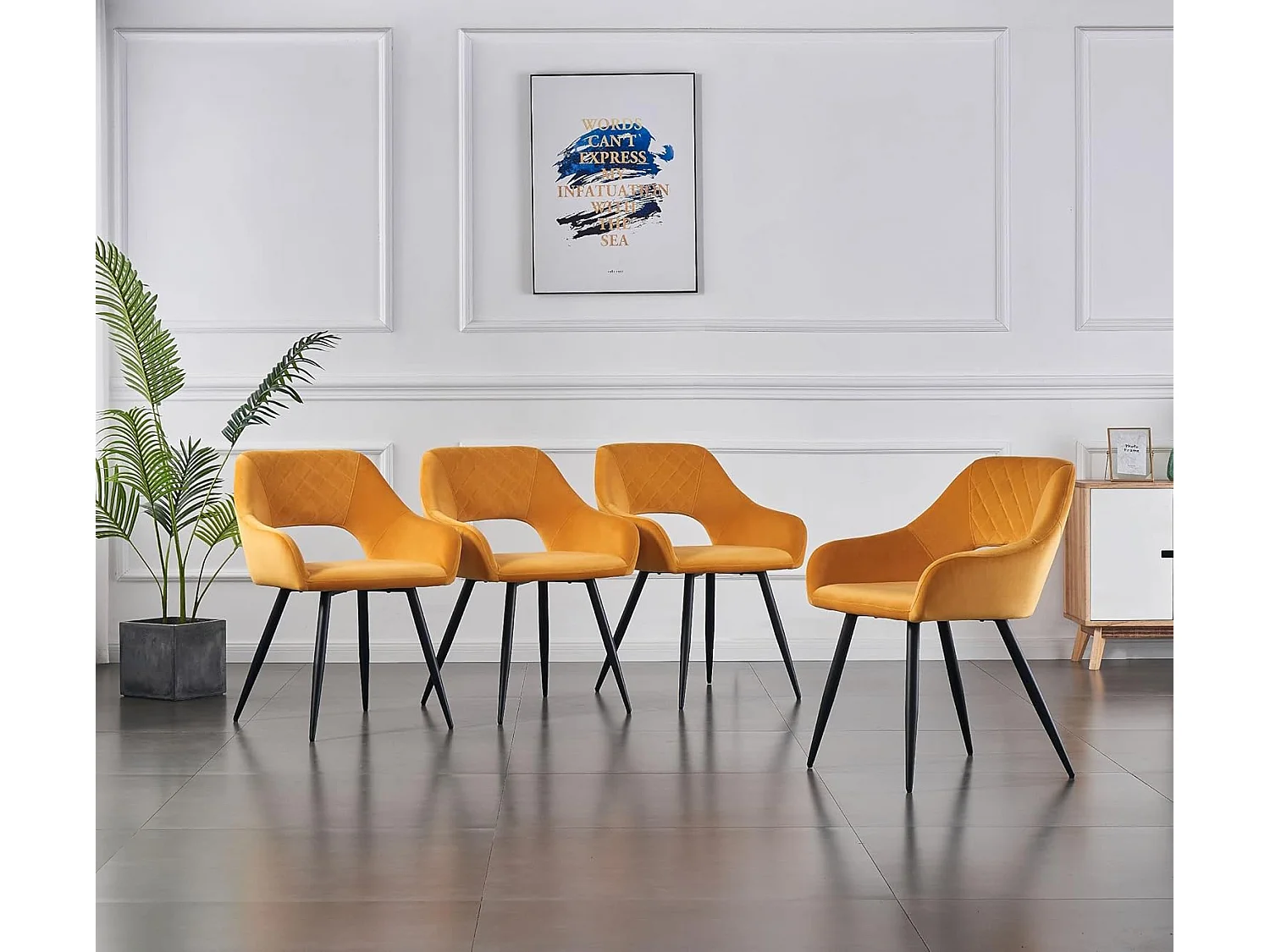 Lot de 2 Chaises en Velours Scandinaves avec Dossier et Accoudoirs Capitonnés, pour Bureau,Cuisine (2, Jaune)