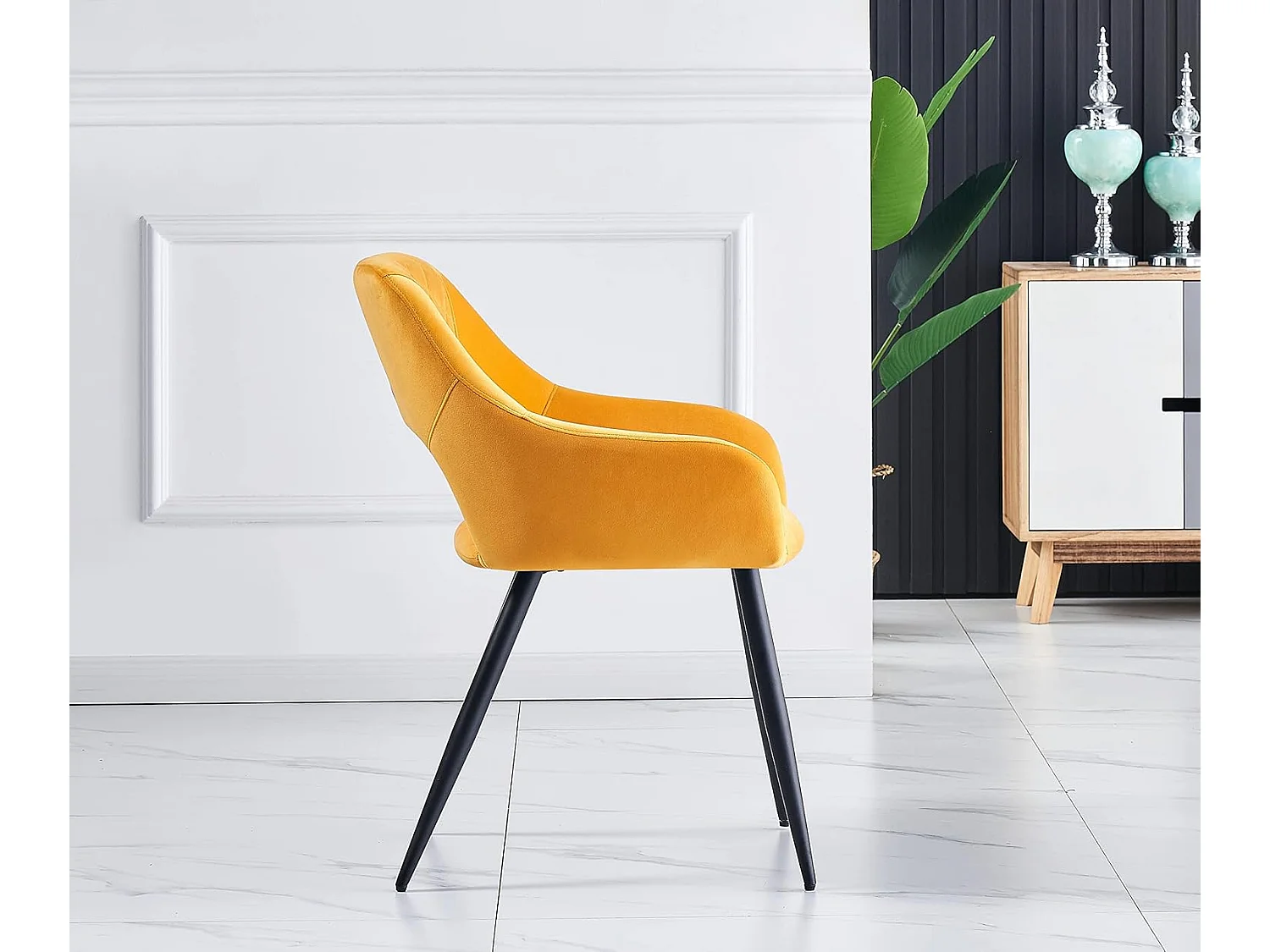 Lot de 2 Chaises en Velours Scandinaves avec Dossier et Accoudoirs Capitonnés, pour Bureau,Cuisine (2, Jaune)