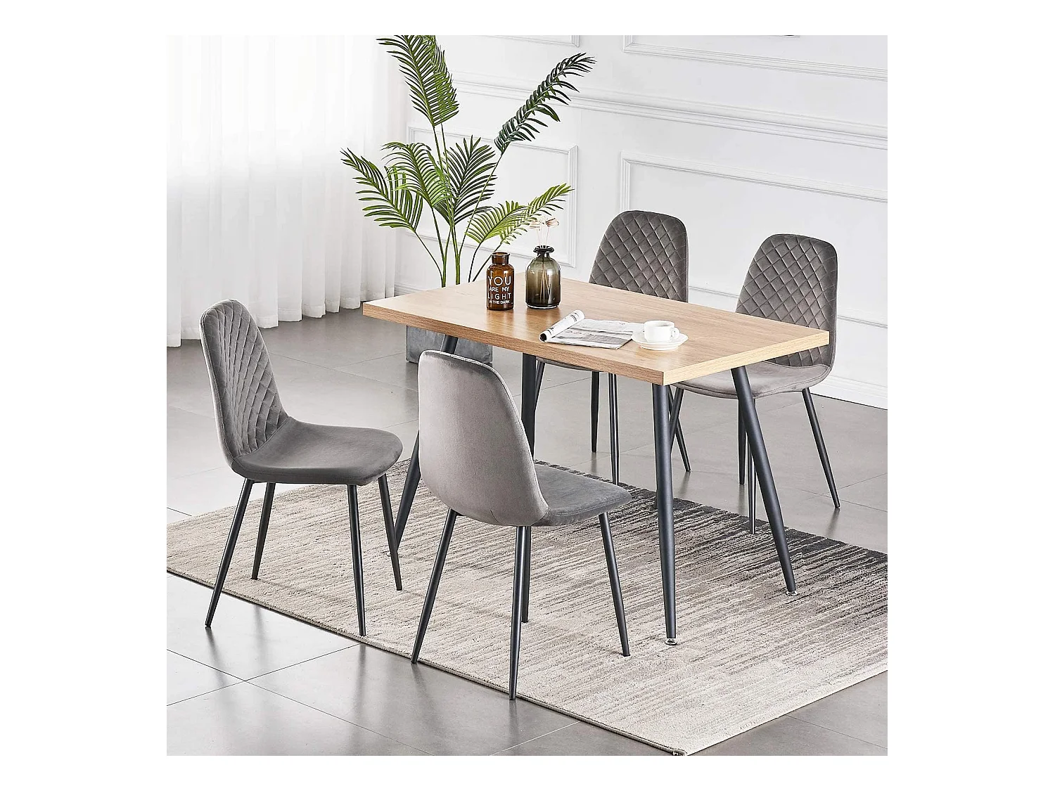 Lot de 4 Chaises Gris Scandinaves, Chaises de Salle à Manger avec Dossier, Siège en Velours, Pieds en Métal pour pour Salon,Salle de Cuisine (4, Gris Velours)