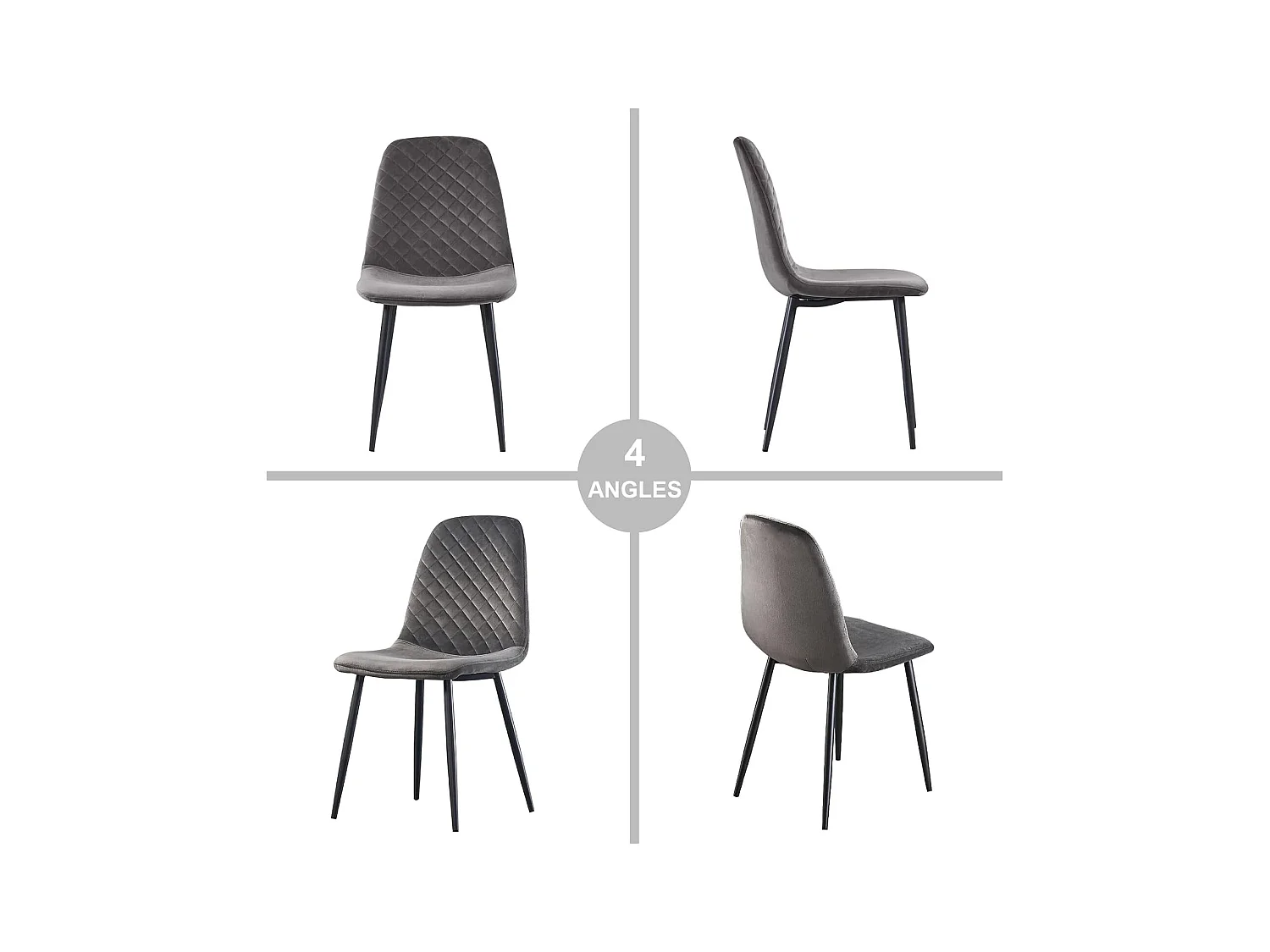 Lot de 4 Chaises Gris Scandinaves, Chaises de Salle à Manger avec Dossier, Siège en Velours, Pieds en Métal pour pour Salon,Salle de Cuisine (4, Gris Velours)