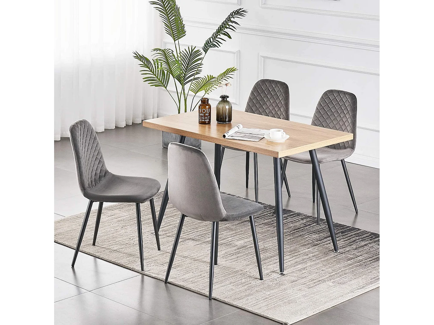 Lot de 4 Chaises Gris Scandinaves, Chaises de Salle à Manger avec Dossier, Siège en Velours, Pieds en Métal pour pour Salon,Salle de Cuisine (4, Gris Velours)