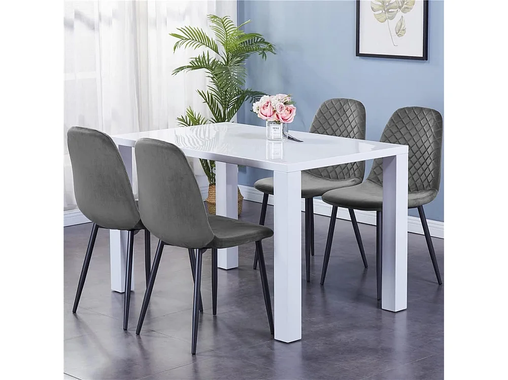 Lot de 4 Chaises Gris Scandinaves, Chaises de Salle à Manger avec Dossier, Siège en Velours, Pieds en Métal pour pour Salon,Salle de Cuisine (4, Gris Velours)