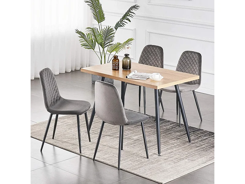 Lot de 4 Chaises Gris Scandinaves, Chaises de Salle à Manger avec Dossier, Siège en Velours, Pieds en Métal pour pour Salon,Salle de Cuisine (4, Gris Velours)