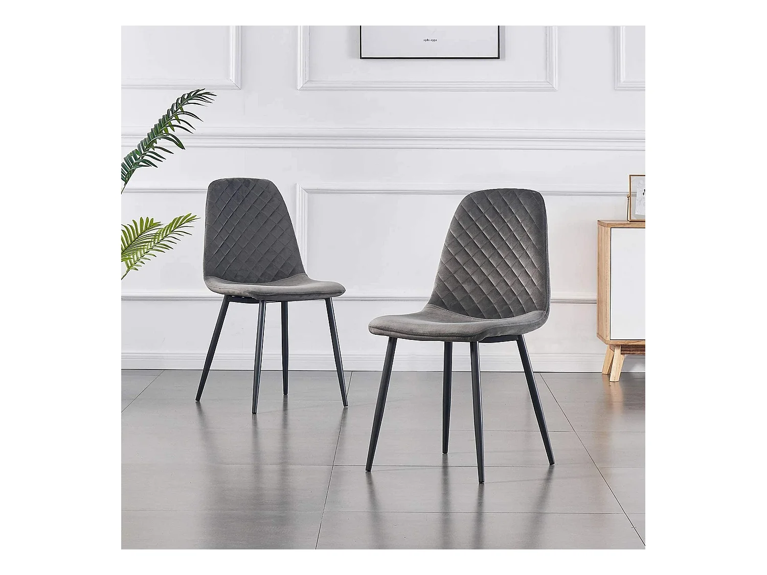 Lot de 2 Chaises Gris Scandinaves, Chaises de Salle à Manger avec Dossier, Siège en Velours, Pieds en Métal pour Salon,Salle de Cuisine (2, Gris Velours)