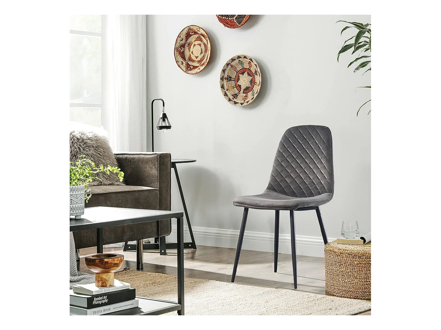 Lot de 2 Chaises Gris Scandinaves, Chaises de Salle à Manger avec Dossier, Siège en Velours, Pieds en Métal pour Salon,Salle de Cuisine (2, Gris Velours)