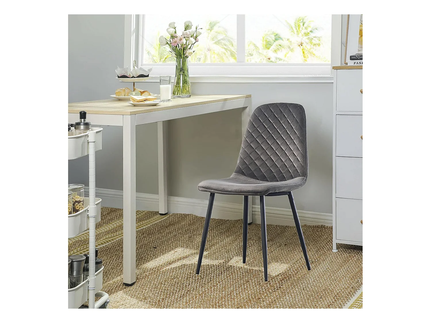 Lot de 2 Chaises Gris Scandinaves, Chaises de Salle à Manger avec Dossier, Siège en Velours, Pieds en Métal pour Salon,Salle de Cuisine (2, Gris Velours)