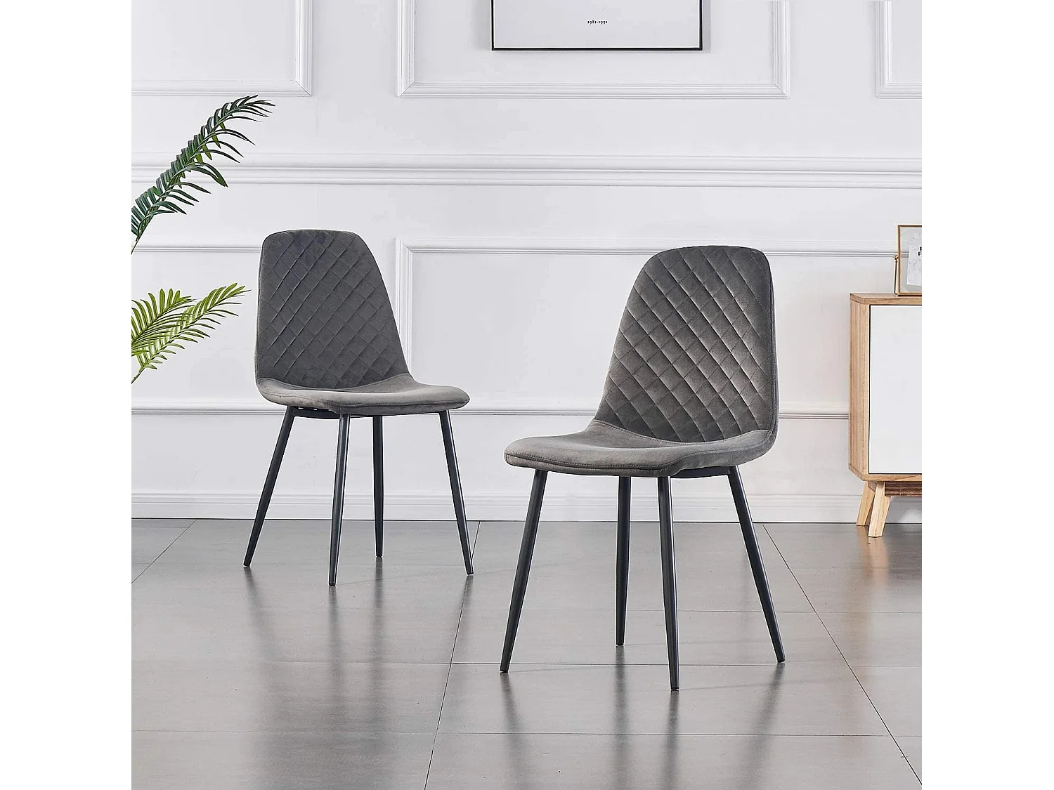 Lot de 2 Chaises Gris Scandinaves, Chaises de Salle à Manger avec Dossier, Siège en Velours, Pieds en Métal pour Salon,Salle de Cuisine (2, Gris Velours)