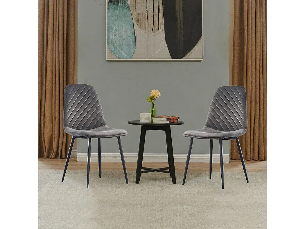 Lot de 2 Chaises Gris Scandinaves, Chaises de Salle à Manger avec Dossier, Siège en Velours, Pieds en Métal pour Salon,Salle de Cuisine (2, Gris Velours)
