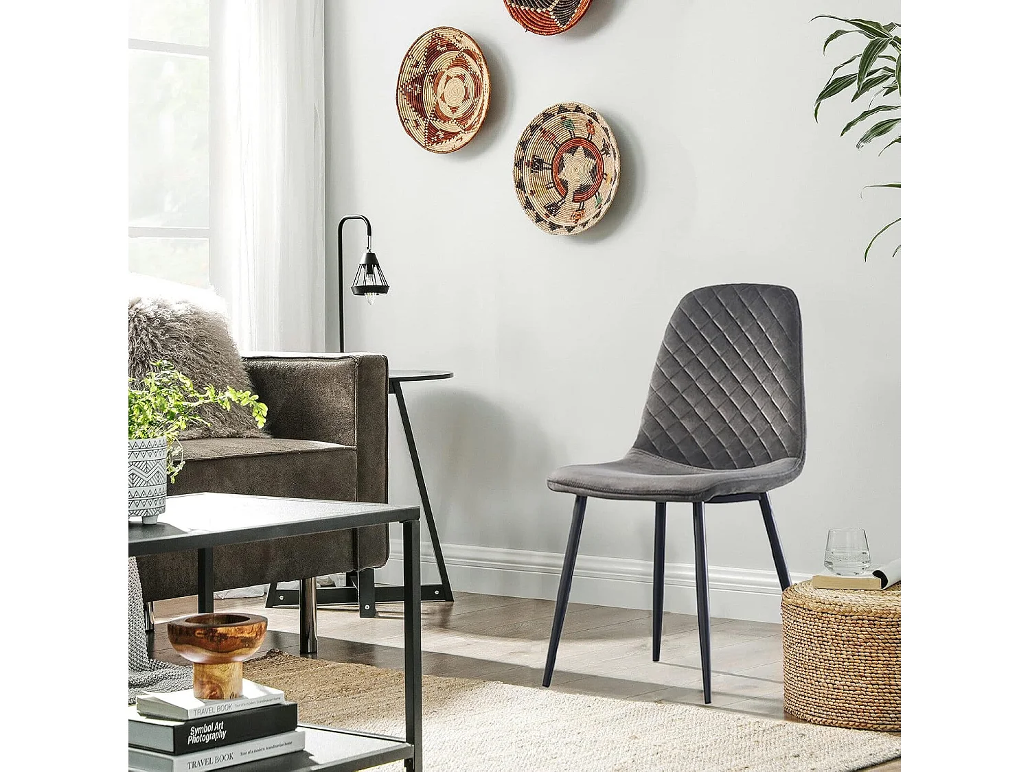 Lot de 2 Chaises Gris Scandinaves, Chaises de Salle à Manger avec Dossier, Siège en Velours, Pieds en Métal pour Salon,Salle de Cuisine (2, Gris Velours)