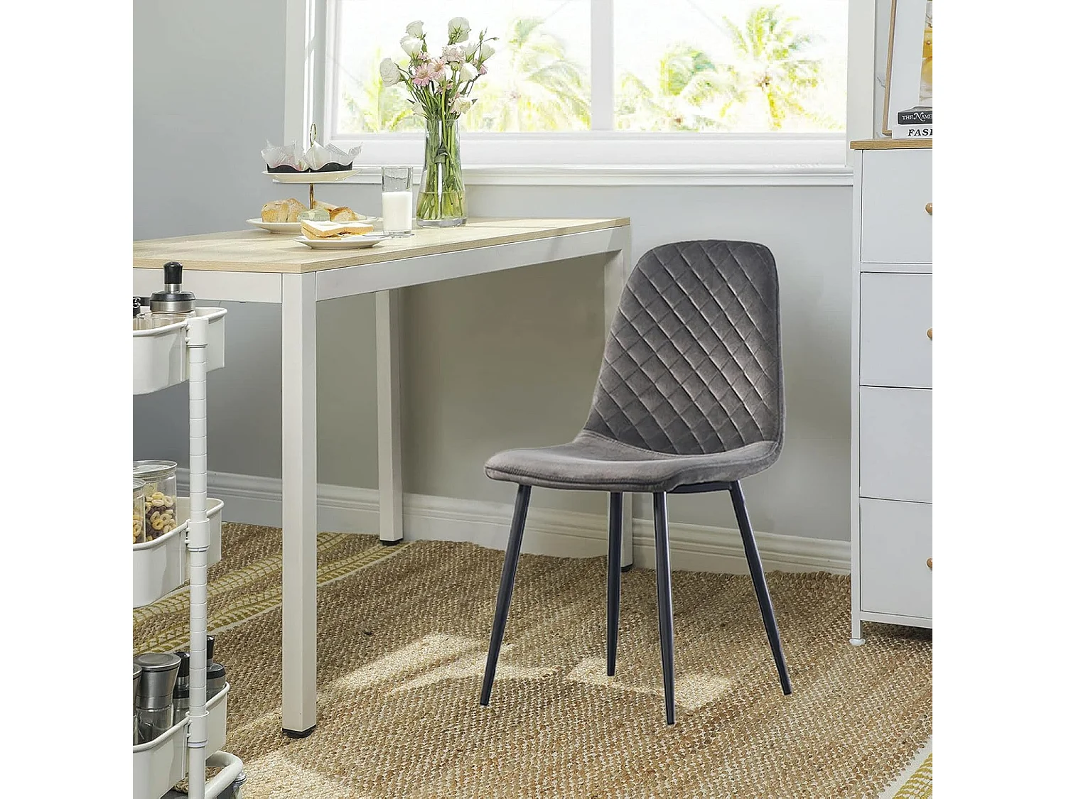 Lot de 2 Chaises Gris Scandinaves, Chaises de Salle à Manger avec Dossier, Siège en Velours, Pieds en Métal pour Salon,Salle de Cuisine (2, Gris Velours)