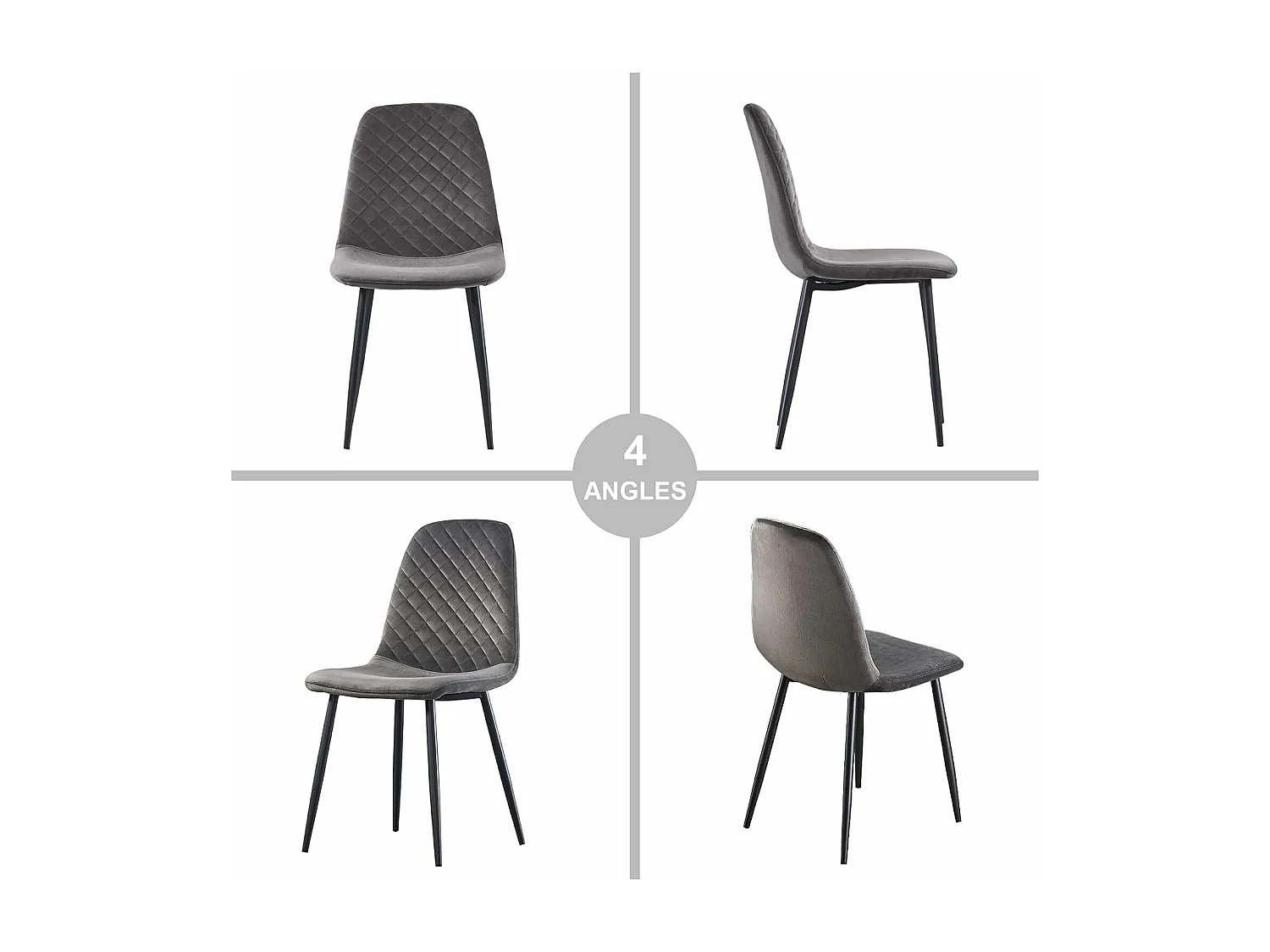 Lot de 2 Chaises Gris Scandinaves, Chaises de Salle à Manger avec Dossier, Siège en Velours, Pieds en Métal pour Salon,Salle de Cuisine (2, Gris Velours)