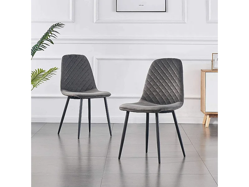 Lot de 2 Chaises Gris Scandinaves, Chaises de Salle à Manger avec Dossier, Siège en Velours, Pieds en Métal pour Salon,Salle de Cuisine (2, Gris Velours)