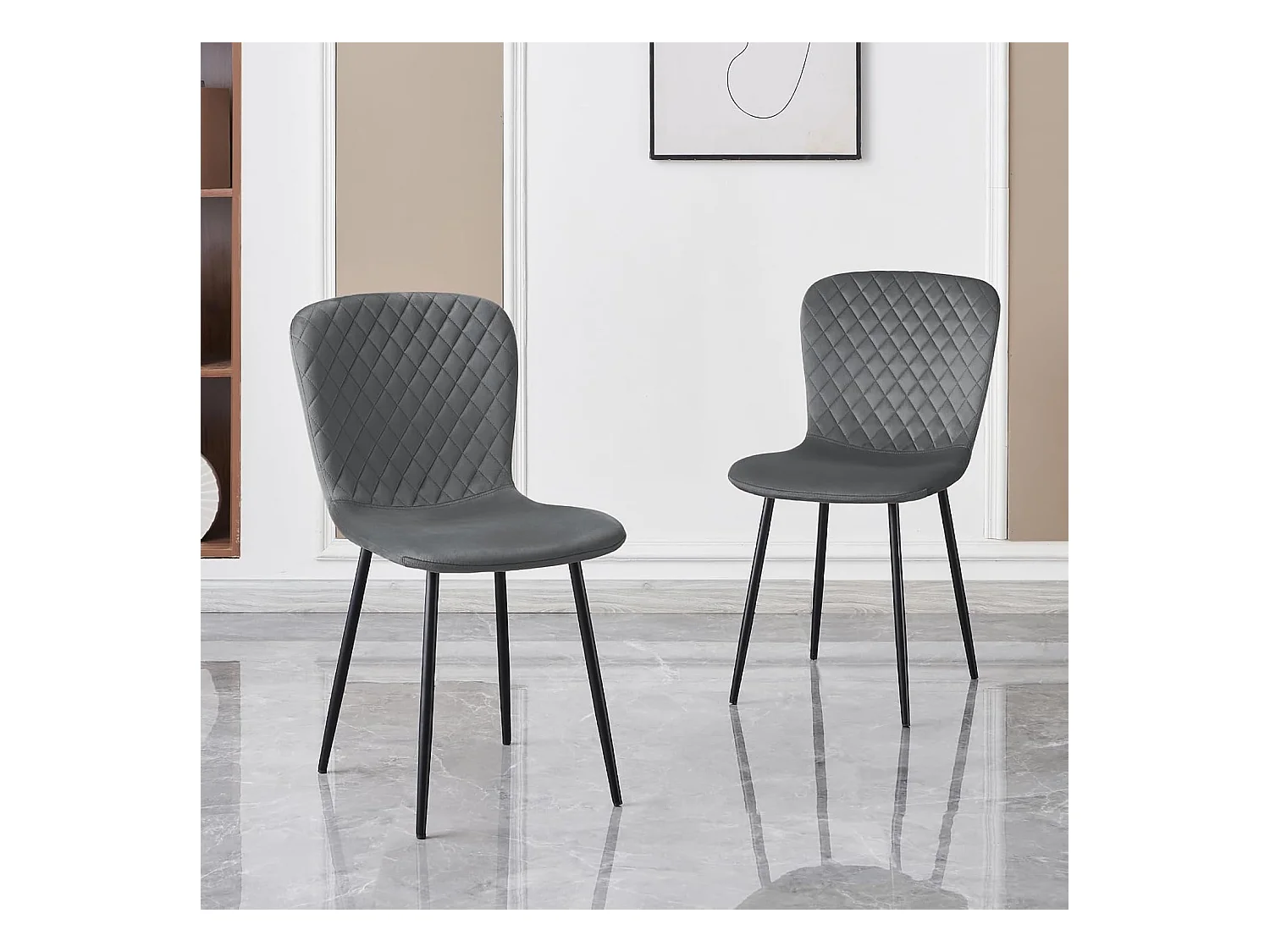 Lot de 4 chaises de salle à manger en velours avec dossier et pieds en métal - Style scandinave - Pour table à manger, chambre à coucher (4, gris)