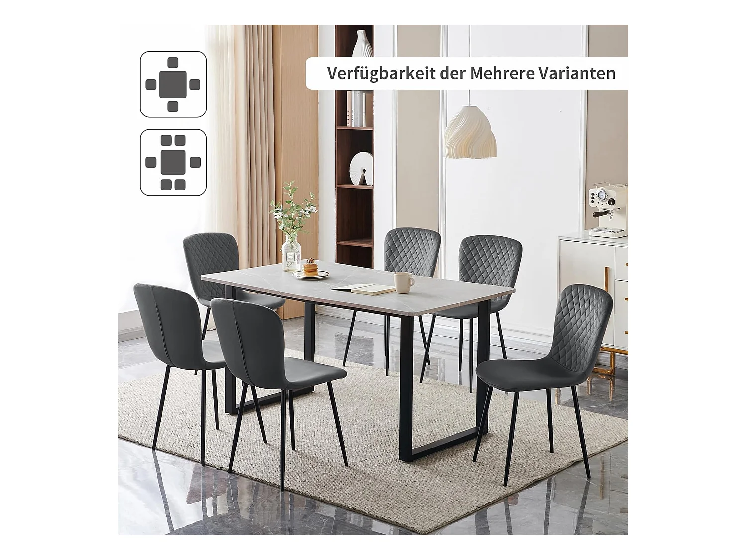 Lot de 4 chaises de salle à manger en velours avec dossier et pieds en métal - Style scandinave - Pour table à manger, chambre à coucher (4, gris)