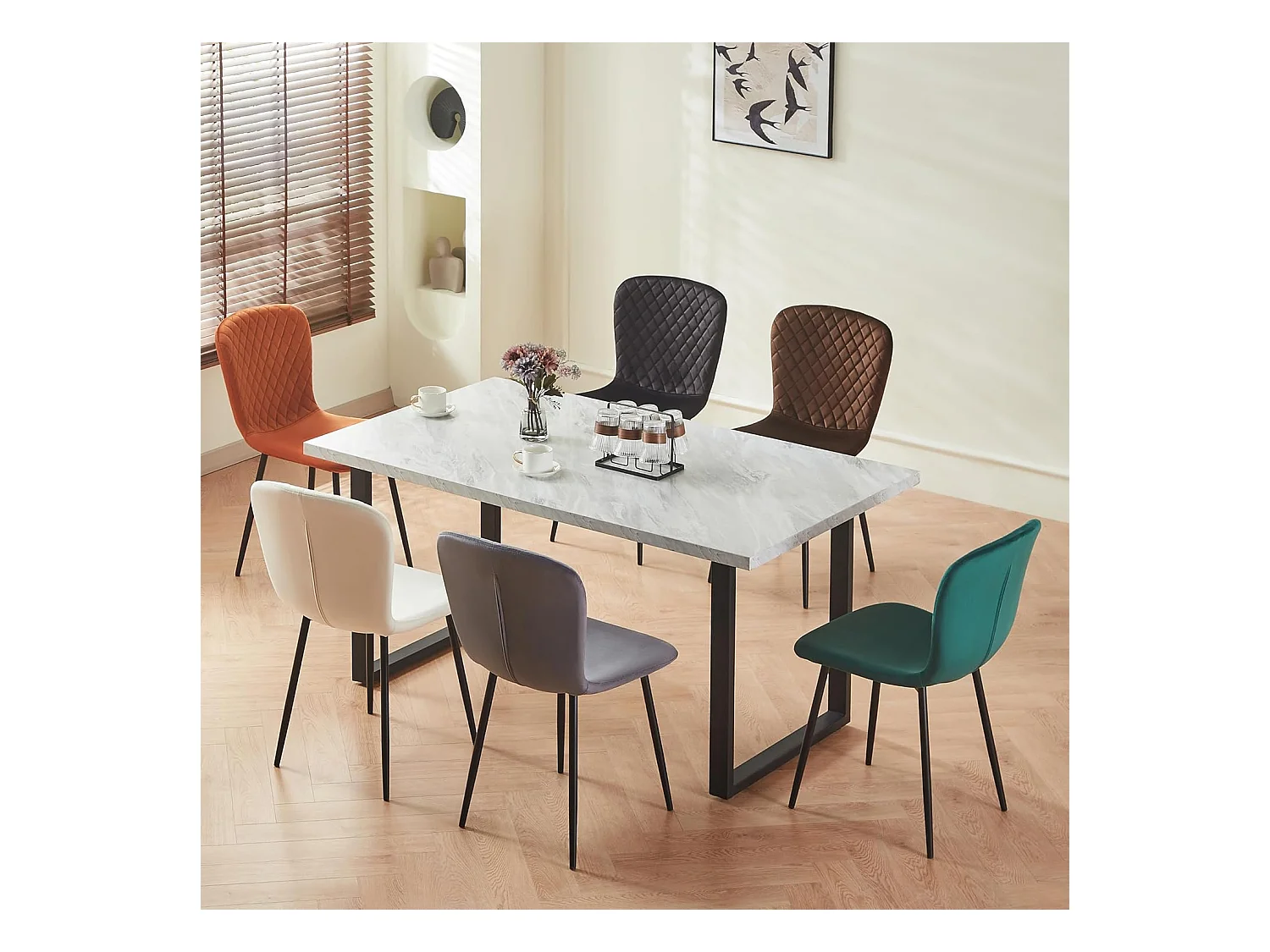 Lot de 4 chaises de salle à manger en velours avec dossier et pieds en métal - Style scandinave - Pour table à manger, chambre à coucher (4, gris)