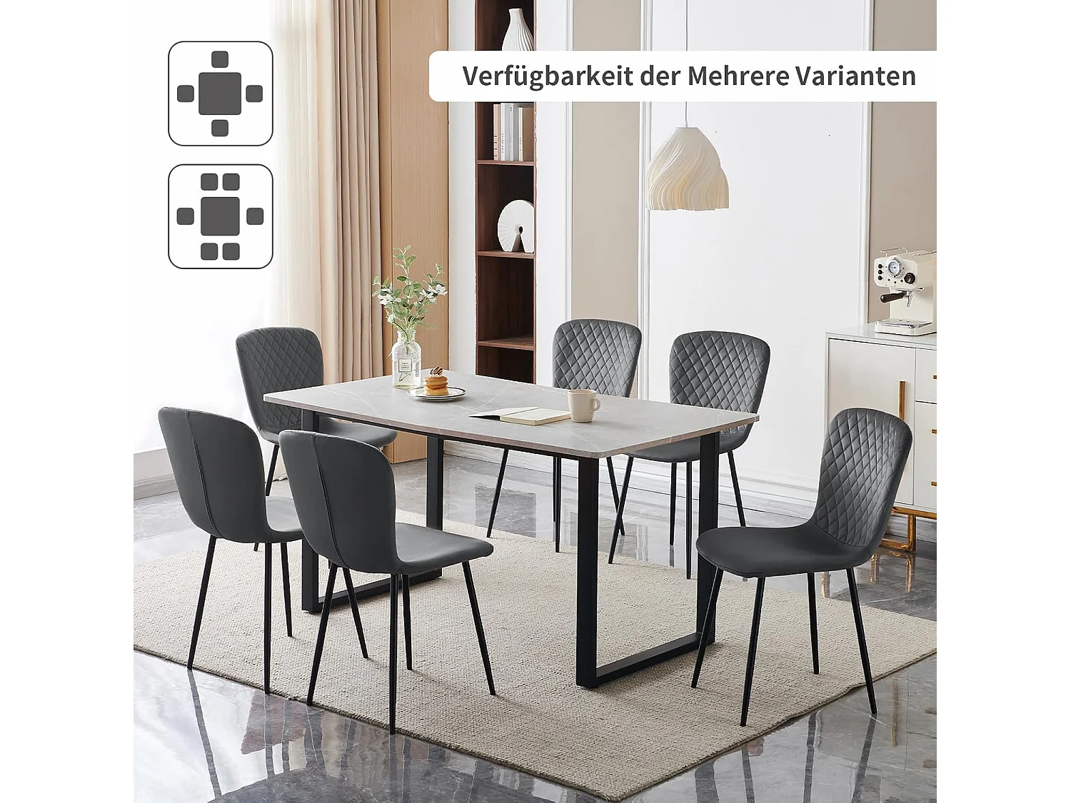 Lot de 4 chaises de salle à manger en velours avec dossier et pieds en métal - Style scandinave - Pour table à manger, chambre à coucher (4, gris)