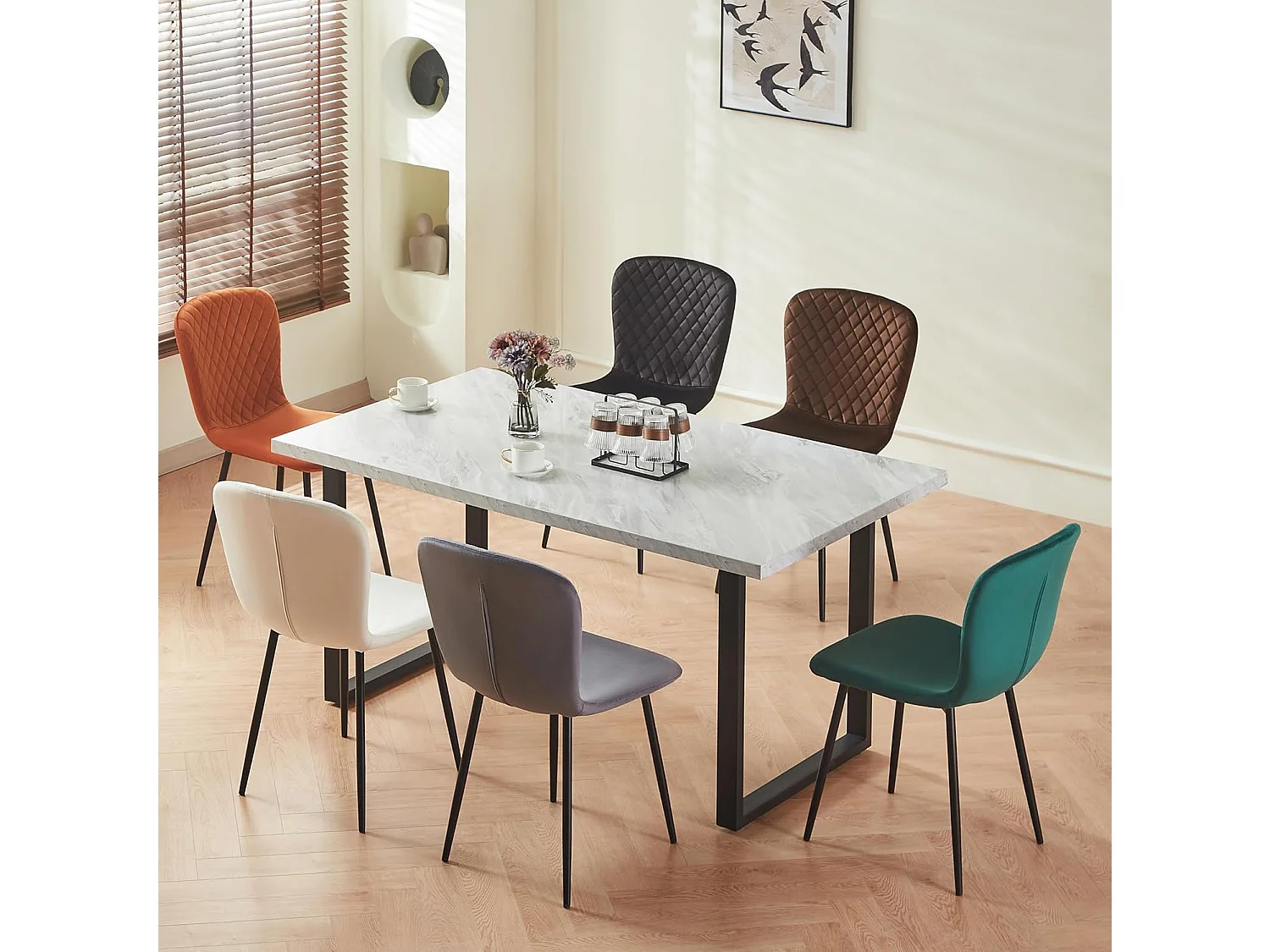 Lot de 4 chaises de salle à manger en velours avec dossier et pieds en métal - Style scandinave - Pour table à manger, chambre à coucher (4, gris)