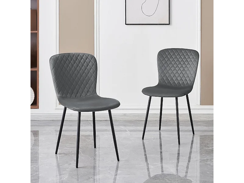 Lot de 4 chaises de salle à manger en velours avec dossier et pieds en métal - Style scandinave - Pour table à manger, chambre à coucher (4, gris)