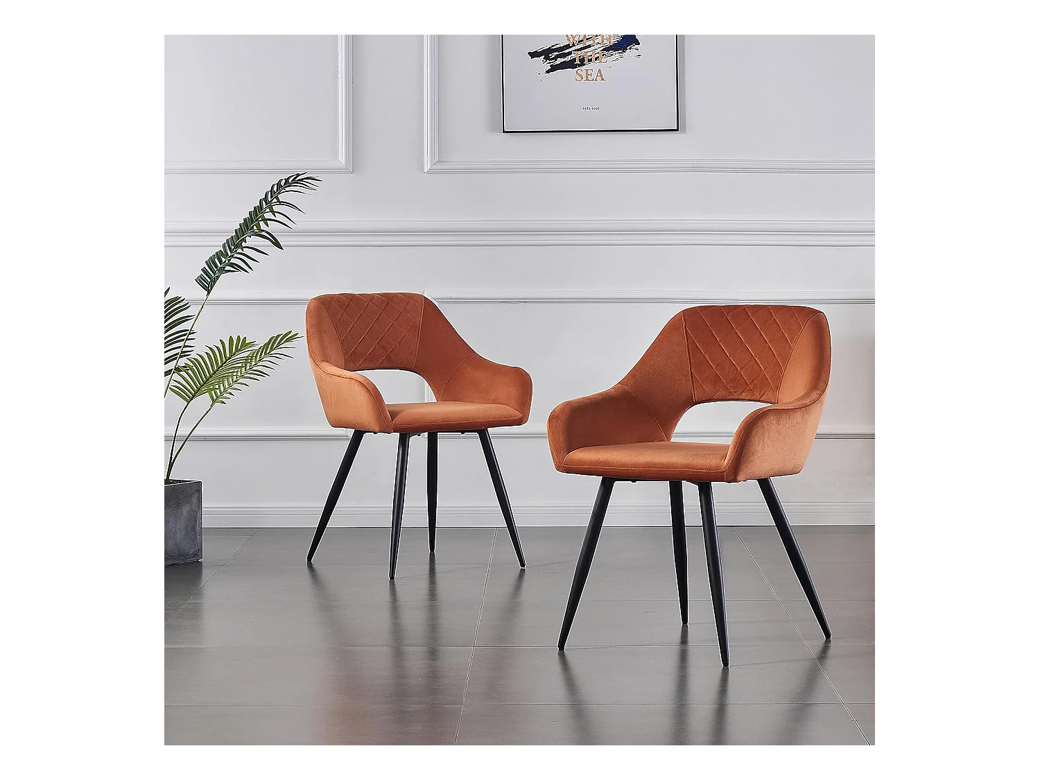 Lot de 2 Chaises en Velours Scandinaves avec Dossier et Accoudoirs Capitonnés, pour Bureau,Cuisine (2, Orange)