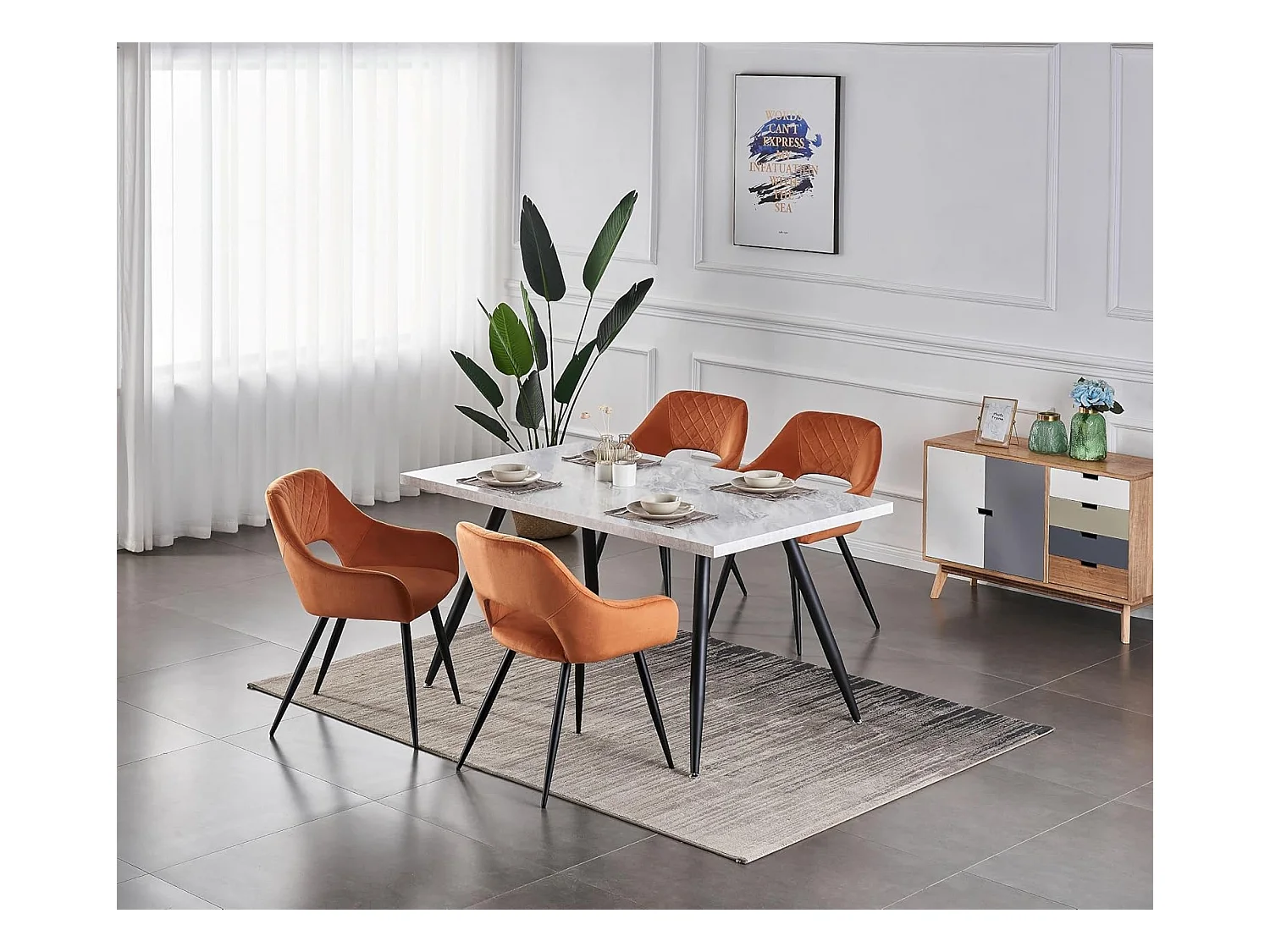Lot de 2 Chaises en Velours Scandinaves avec Dossier et Accoudoirs Capitonnés, pour Bureau,Cuisine (2, Orange)