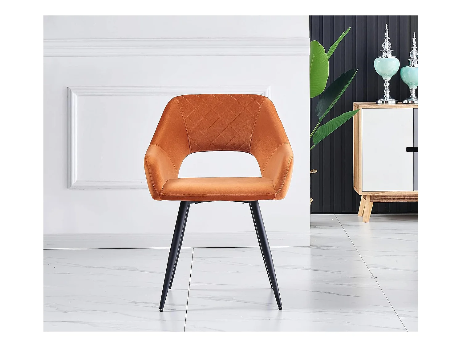 Lot de 2 Chaises en Velours Scandinaves avec Dossier et Accoudoirs Capitonnés, pour Bureau,Cuisine (2, Orange)